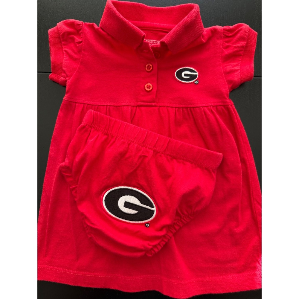 University of Georgia Bulldogs Baby Polo Dress Set Size 3-6 Month Red w/ Bloomer